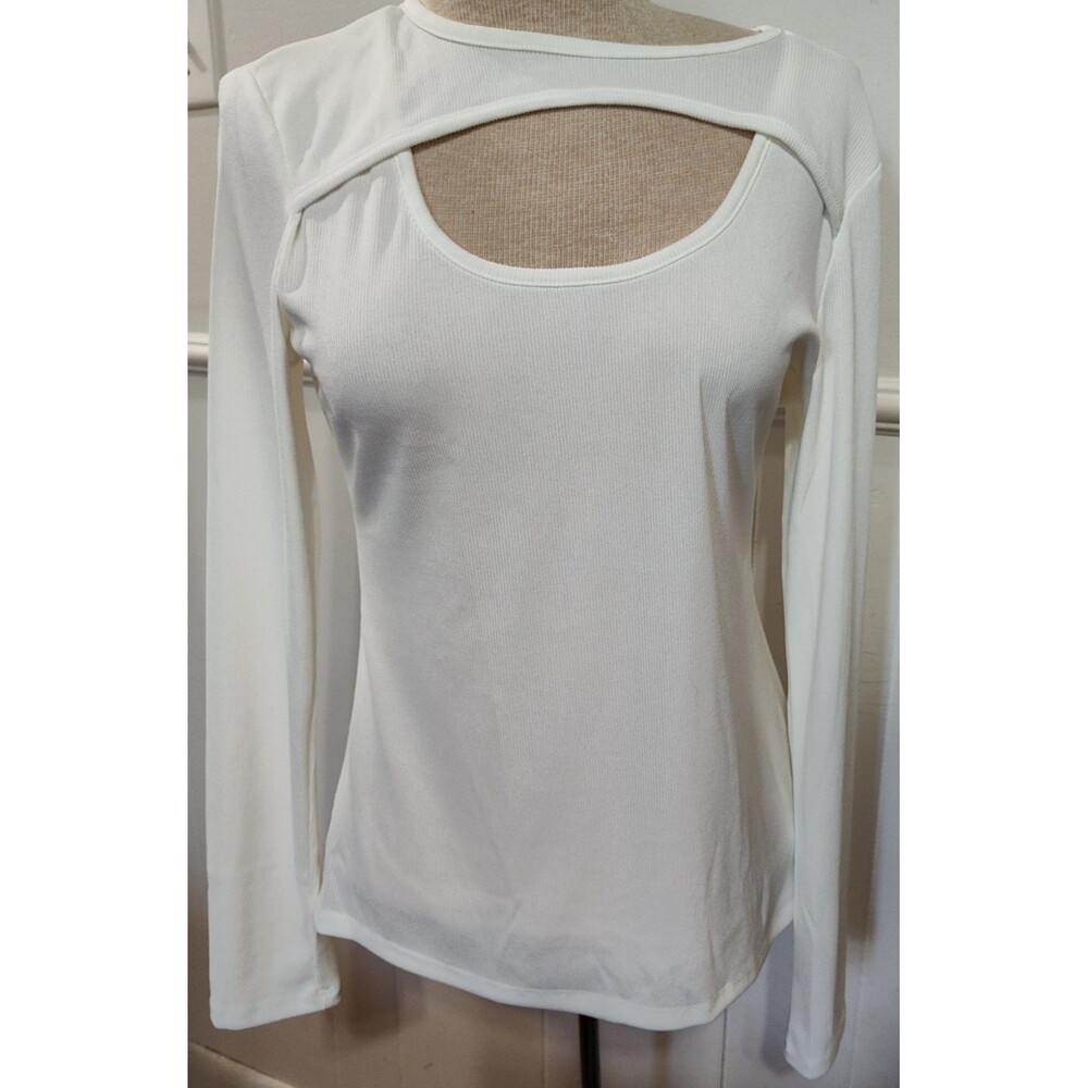 Bold Elements White Ribbed Long Sleeve Cut Out Top Women's Size Medium NWT!